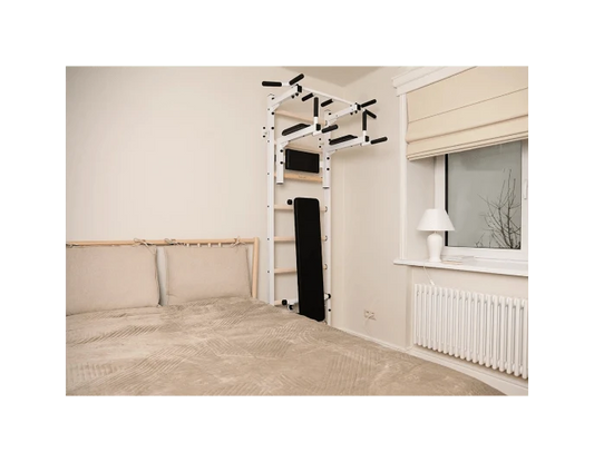 BenchK 223B Wall Bars Swedish Ladder: Multifunctional Solid Beech Wood Gym Station with Pull-Up & Dip Bars